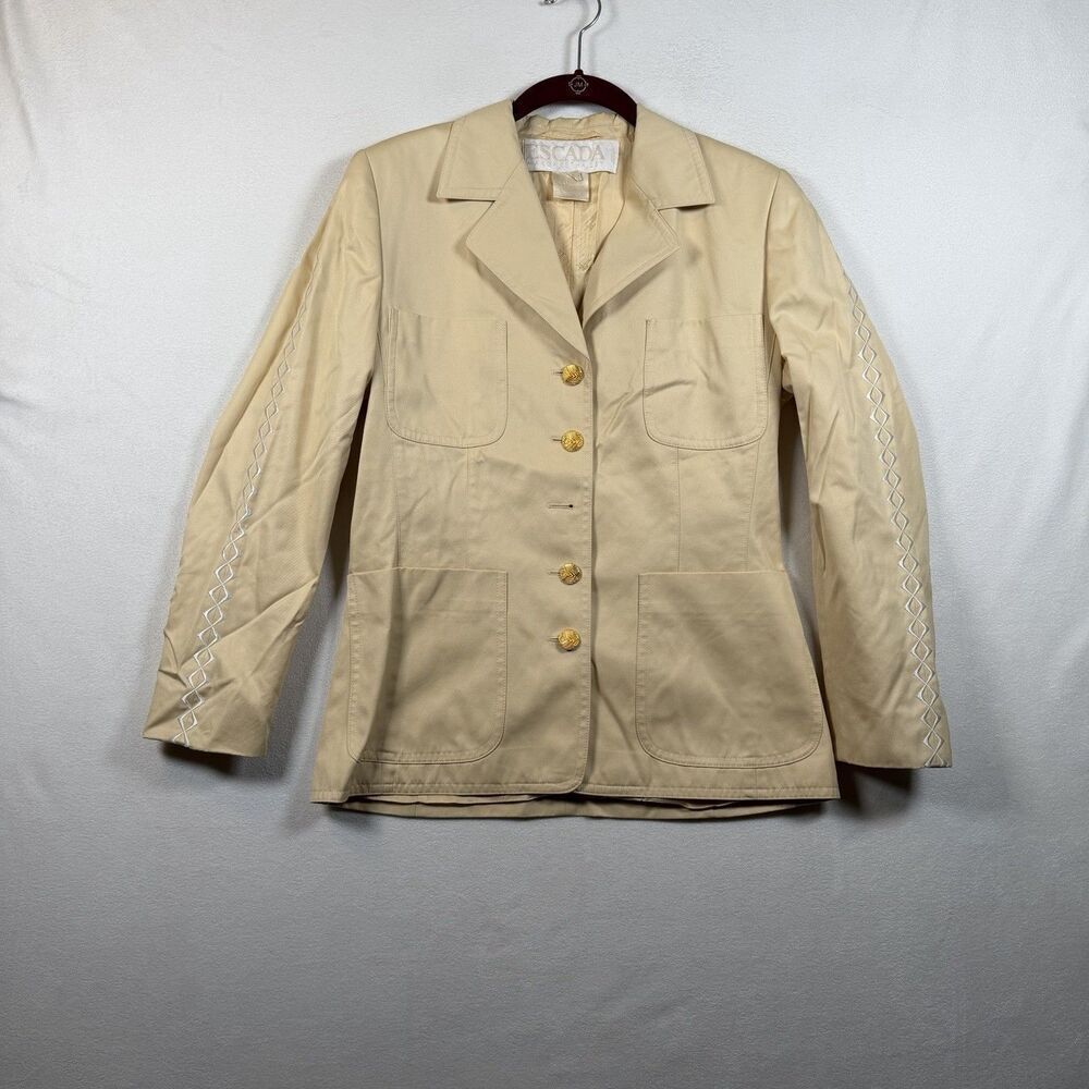 Escada Margaretha Ley Vintage Blazer US 6 Yellow Embroidered Cotton Jacket